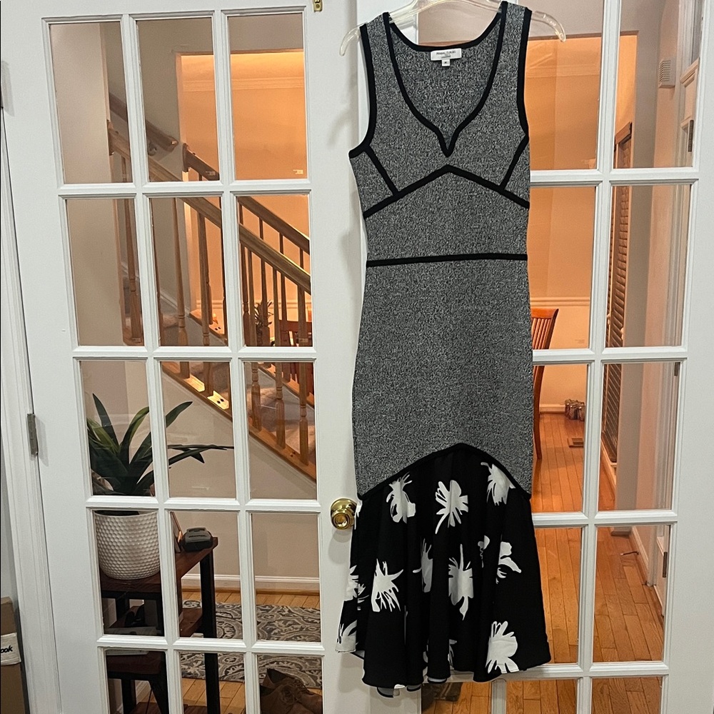 Prabal Gurung Collective Contrast  bodycon Gray and Black floral medium dress M